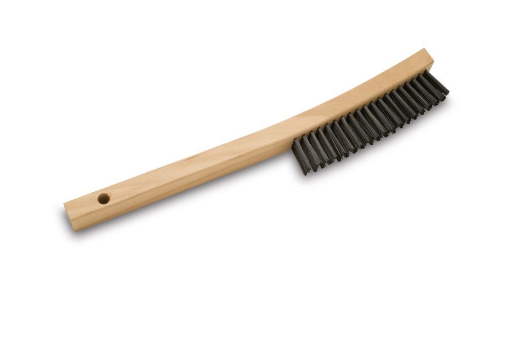 Malish  13 3/4" Carbon Steel Brush with 4 x 19 Filament Pattern in a Curved Wooden Handle